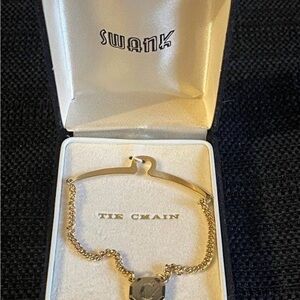 Vintage Swank Gold Tone Tie Chain with Monogram “C” In Original Box